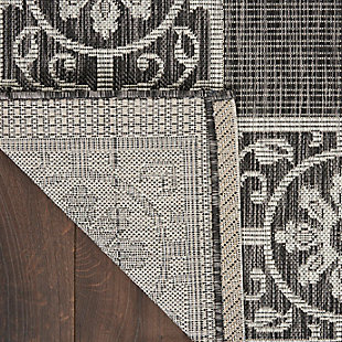 Stunning in its chic simplicity, the garden party collection of indoor/outdoor area rugs from nourison is flat woven for splendid tone, texture and durability. Featuring a range of marvelous neutral color palettes in classic and contemporary designs, these remarkable rugs will slip seamlessly into any setting. This indoor/outdoor area rug from nourison is flat woven from 100% polypropylene for a look and feel that is utterly unforgettable.Made of polypropylene | Suitable for indoor/outdoor use | Easy cleaning and maintenance - just rinse with hose and air-dry | Machine made with easy-care fibers | Colors may vary in appearance from sunlight to indoor lighting | Rug pad recommended | Due to the detailed construction of our rugs, both handmade and machine-made, sizes may vary by up to three inches in width or length | Imported
