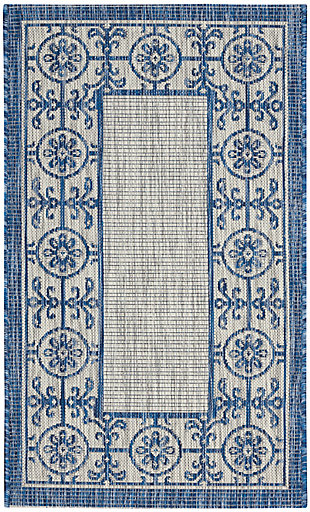 Nourison Nourison Country Side 2'2" x 3'9" Ivory Blue Transitional Indoor/Outdoor Rug, Ivory Blue, large
