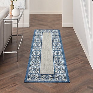 Nourison Nourison Country Side 2'2" x 7'6" Ivory Blue Transitional Indoor/Outdoor Rug, Ivory Blue, rollover