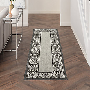 Nourison Country Side 2'2" X 7'6" Ivory/charcoal Bordered Indoor/outdoor Rug, Ivory/Charcoal, rollover