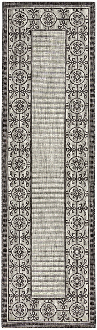 Nourison Country Side 2'2" X 7'6" Ivory/charcoal Bordered Indoor/outdoor Rug, Ivory/Charcoal, large