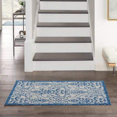Nourison Country Side 2'2" X 3'9" Ivory Blue Bordered Indoor/Outdoor Rug, Ivory Blue, large