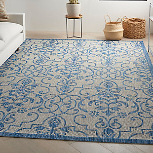 Nourison Country Side 6' x 9' Ivory Blue Bordered Indoor/Outdoor Rug, Ivory Blue, rollover