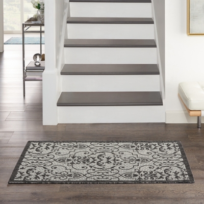 Nourison Country Side 2'2" X 3'9" Ivory/charcoal Bordered Indoor/Outdoor Rug, Ivory/Charcoal, large