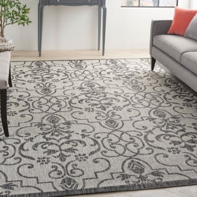 Nourison Country Side 6' X 9' Ivory/charcoal Bordered Indoor/Outdoor Rug, Ivory/Charcoal, large