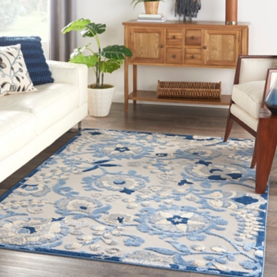 Nourison Nourison Aloha 3'6" x 5'6" Blue/Grey Farmhouse Indoor/Outdoor Rug, Blue/Gray, large