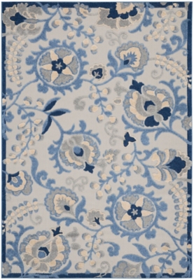 Nourison Nourison Aloha 5'3" x 7'5" Blue/Grey Farmhouse Indoor/Outdoor Rug, Blue/Gray, large