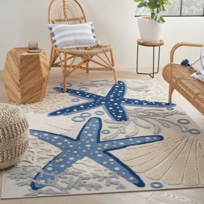 Nourison Nourison Aloha 3'6" x 5'6" Blue/Grey Coastal, Nautical & Beach Indoor/Outdoor Rug, Blue/Gray, large