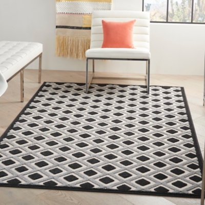 Nourison Aloha 6' X 9' Black White Geometric Indoor/outdoor Rug, Black/White, rollover