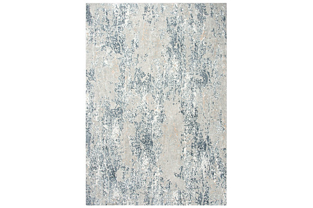 This power-loomed area rug adds a hint of luxury to your room and is ideal for a medium-size space. It features soft, neutral hues of ivory and gray with a splash of teal for contrast. This extra soft low pile rug looks like silk and has timeless appeal with its intricate design and elegant pattern. 100% Polyester | Extra Soft | Looks like Silk | Low Pile