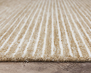 The tufted area rugs in the Vista collection feature three unique patterns, each available in on-trend fashion colors. Made of 100% recycled water bottles, the rugs bring a unique touch to any indoor or outdoor space. This medium-sized area rug has a light, neutral hue that could be the perfect addition for your home.100% Recycled Polyester | Hand Tufted | Unique designs | Exclusive design