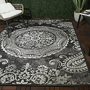 Balta Townley Natura Medallion Flatweave Outdoor 5'3" x 7' Area Rug, Charcoal, rollover