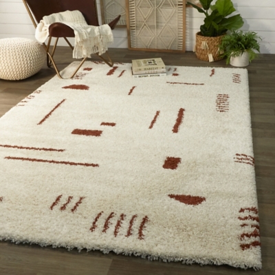 Balta Rupa Boho Moroccan Shag 6' 7" x 9' Area Rug, White/Rust, large