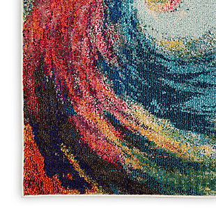 Spiraling waves of radiant color dazzle the eye in this exciting celestial collection area rug by nourison. The design hints at galaxies forming, and brings the beauty of the cosmos into the room in an artful impression of infinite mystery.Serged edges | Easy-care fibers | Cut pile | Machine made | Power-loomed | Low shedding | Recommended for areas with moderate foot traffic | Indoor only | 100% polypropylene | Imported