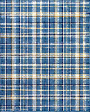 Intriguing optic patterns of the grafix collection add artistic flair to any room. This detailed plaid pattern area rug is designed for a contemporary feel in soft but eye-catching shades of blue and beige.Serged edges | Easy-care fibers | Cut pile | Machine made | Power-loomed | Low shedding | Recommended for areas with moderate foot traffic | Indoor only | 100% polypropylene | Imported