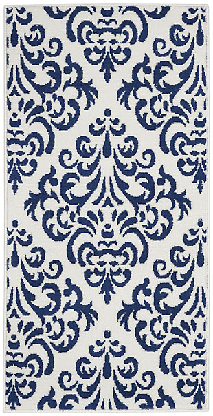 Nourison Nourison Grafix 2' x 4' White/Blue Transitional Indoor Rug, White/Blue, large