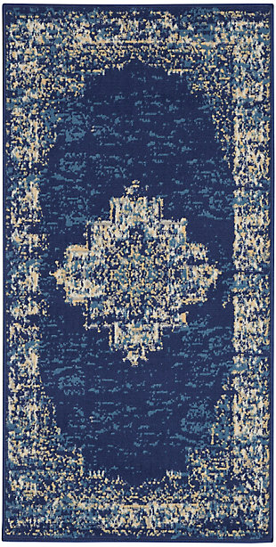 Nourison Nourison Grafix 2' x 4' Navy Blue Vintage Indoor Rug, Navy Blue, large