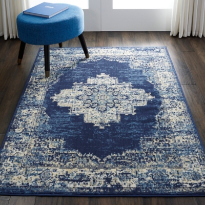 Nourison Nourison Grafix 5'3" x 7'3" Navy Blue Vintage Indoor Rug, Navy Blue, large