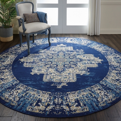 Nourison Nourison Grafix 8' X Round Navy Blue Vintage Indoor Rug 