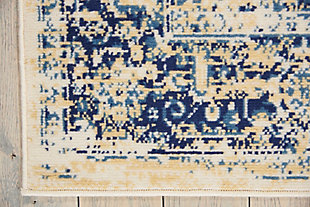 In intriguingly distressed shades of navy blue and white, this grafix area rug from nourison will elevate the elegance quotient of any room. Each rug is brilliantly bordered in traditional persian rug style, and masterfully power loomed for a lavish feel, long wear, and low maintenance.Serged edges | Easy-care fibers | Cut pile | Machine made | Power-loomed | Low shedding | Recommended for areas with moderate foot traffic | Indoor only | 100% polypropylene | Imported
