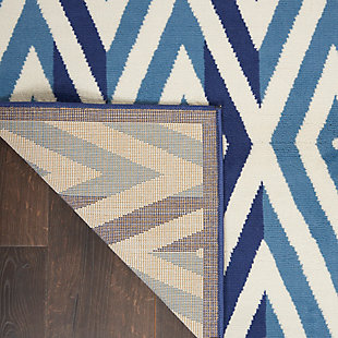 Concentric diamonds dazzle the eye in this boldly contemporary rug from the grafix collection by nourison. The blue-on-blue patterns on a white field are a mesmerizing addition to any room where you want to inject additional energy and sense of movement.Serged edges | Easy-care fibers | Cut pile | Machine made | Power-loomed | Low shedding | Recommended for areas with moderate foot traffic | Indoor only | 100% polypropylene | Imported