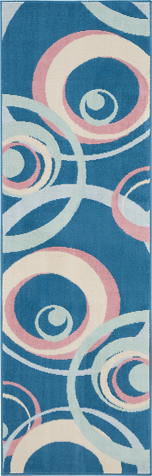 Nourison Nourison Grafix 2'2" x 7'6" Blue Multi Colored Eclectic Indoor Rug, Blue/Multi, large