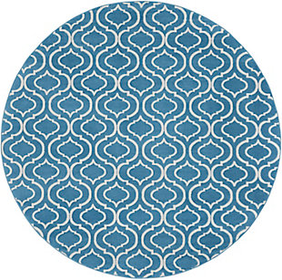 Introduce a touch of moroccan flair with this intriguing jubilant collection round rug, featuring a lantern trellis pattern. Exotic yet versatile in ivory on blue, with easy-care fibers in a sleek, low-pile construction that brings life and energy to any room in the home.Easy-care fibers | Low pile construction | Cut pile | Machine made | Power-loomed | Low shedding | Recommended for areas with moderate foot traffic | Indoor only | 100% polypropylene | Imported