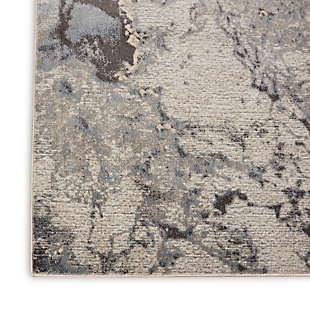 This maxell collection rug infuses any space with dramatic energy and sense of motion, with its bold, fluid abstract patterns. Richly pigmented neutral tones in a spectrum of greys, natural cream, and beige swirl across its beautifully textured expanse. Enhance your collection or create a focal point with this special piece.Serged edges | Easy-care fibers | Cut pile | Machine made | Power-loomed | Low shedding | Recommended for areas with moderate foot traffic | Indoor only | 100% polyester | Imported