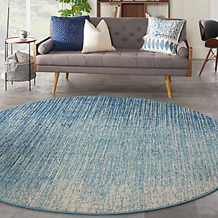 Nourison Passion 5'3" X Round Abstract Rug, Navy/Light Blue, rollover