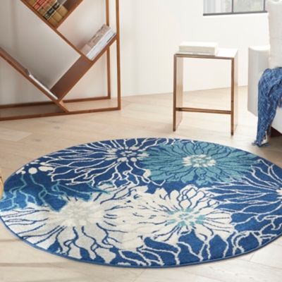 Nourison Passion 4' X Round Floral Rug, Navy/Ivory, large