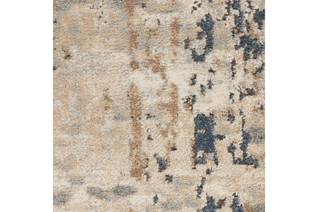 Abstract design creates an irresistibly textural surface in this sophisticated quarry area rug. Cool shades of slate grey and sandy beige mingle with alabaster in a beautifully natural palette that mimics the effect of natural stone. Soft, sensual and ideal for rooms ranging from traditional to contemporary.Easy-care fibers | Serged edges | Cut pile | Machine made | Power-loomed | Moderate shedding | Recommended for areas with moderate foot traffic | Indoor only | 80% polypropylene, 20% polyester | Imported