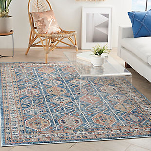 Gorgeously colorful and beautifully rhythmic, this geometric area rug from the quarry collection features slender rows of lozenge-shapes filled with intricate floral and feather details. In a dazzling example of traditional persian design, it has a classic ornamental border, vintage fade finish and serged edge.  thick and soft power-loomed cut pile provides fabulous texture and comfort.Easy-care fibers | Serged edges | Cut pile | Machine made | Power-loomed | Moderate shedding | Recommended for areas with moderate foot traffic | Indoor only | 80% polypropylene, 20% polyester | Imported