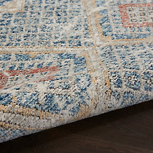Diamonds upon diamonds give this richly patterned and textured quarry area rug luxurious appeal. Bold concentric diamonds are surrounded by smaller diamond shapes in rich mineral tones. With its purposeful vintage fade, this power-loomed, high cut-pile is as soft and lustrous as a fine antique rug. Finished with a narrow ornamental border and serged edge for an ideal complement to bohemian and contemporary styles of decor.Easy-care fibers | Serged edges | Cut pile | Machine made | Power-loomed | Moderate shedding | Recommended for areas with moderate foot traffic | Indoor only | 80% polypropylene, 20% polyester | Imported