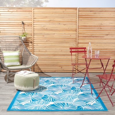 Waverly Sun N' Shade 5'3" x 7'5" Botanical Outdoor Rug, Blue, rollover