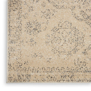 Enter a world of sublime harmony with the beauty of this tranquil collection area rug. Its transitional persian rug design is elegantly modulated with a vintage abrash finish for a soft, harmonious look. The lush, power-loomed cut pile, in a warm neutral colorway of beige and grey, is easy to clean for the modern lifestyle.Easy-care fibers | Cut pile | Machine made | Power-loomed | Low shedding | Recommended for areas with moderate foot traffic | Indoor only | 100% polypropylene | Imported