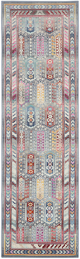 Nourison Vintage Kashan 2'4" X 8' Bordered Rug, Gray/Multi, large