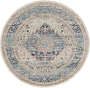 Nourison Vintage Kashan 6' X Round Bordered Rug, Ivory Blue, large
