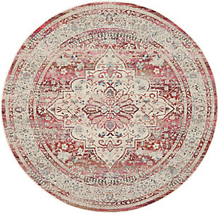 Nourison Vintage Kashan 4' X Round Bordered Rug, Red/Ivory, large