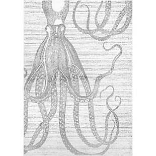 nuLOOM Thomas Paul Power Loomed Octopus 5' x 5' Rug, Silver, large