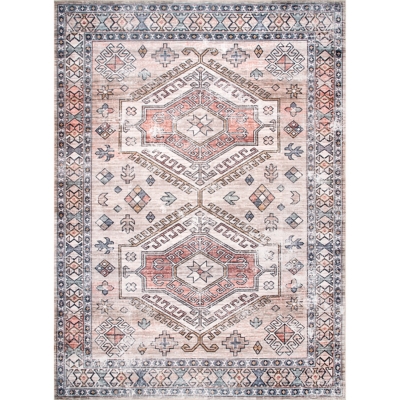 nuLOOM Mae Machine Washable Tribal Motif 5' x 8' Rug, Peach, large