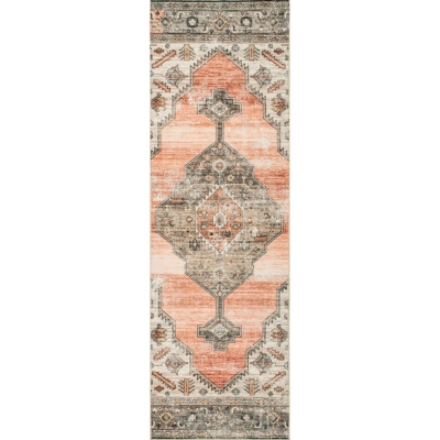 nuLOOM Gracie Machine Washable Distressed Medallion 2' 6" x 8' Runner, Peach, large