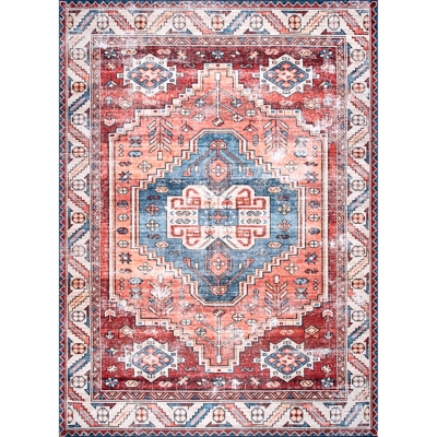 nuLOOM Marli Machine Washable Faded Medallion 5' x 8' Rug, Rust, large