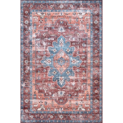 nuLOOM Zena Machine Washable Medallion 5' x 8' Rug, Rust, large