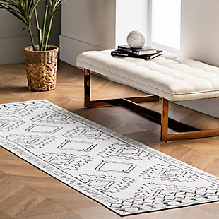 nuLOOM Noa Machine Tribal Moroccan Washable 2' 6" x 8' Runner, White, rollover