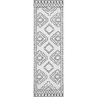 nuLOOM Noa Machine Tribal Moroccan Washable 2' 6" x 8' Runner, White, large