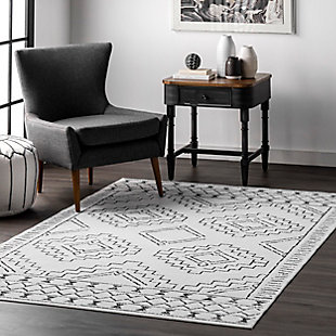 nuLOOM Noa Machine Tribal Moroccan Washable 3' x 5' Rug, White, rollover