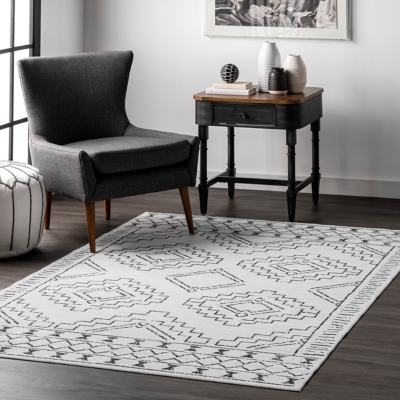 nuLOOM Noa Machine Tribal Moroccan Washable 5' x 8' Rug, White, rollover