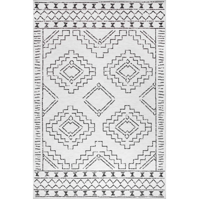 nuLOOM Noa Machine Tribal Moroccan Washable 5' x 8' Rug, White, large