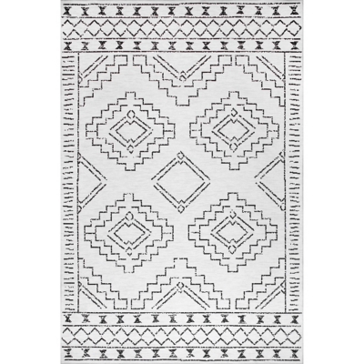 nuLOOM Noa Machine Tribal Moroccan Washable 5' x 8' Rug, White, large