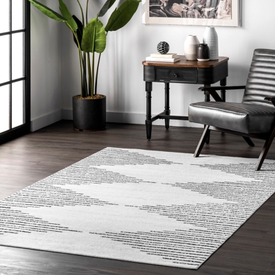 nuLOOM Romina Diamond Stripes Machine Washable 5' x 8' Rug, White, rollover